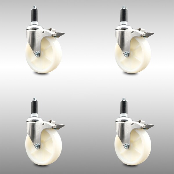 Service Caster 5 Inch 316SS Nylon Wheel Swivel 1-1/4 Inch Expanding Stem Caster Set Lock Brake SCC-SS316TTLEX20S514-NYS-114-4 - main